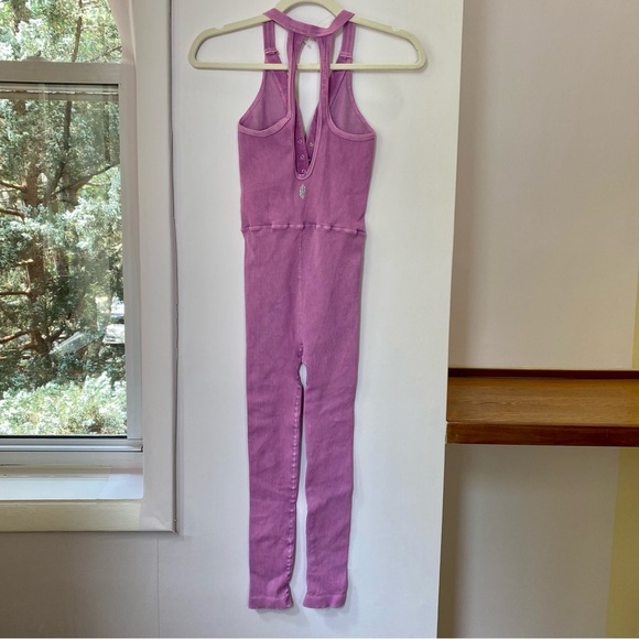 Free People Happiness Runs Henley Onesie Jumpsuit One Piece Pink XS / S - Picture 8 of 11